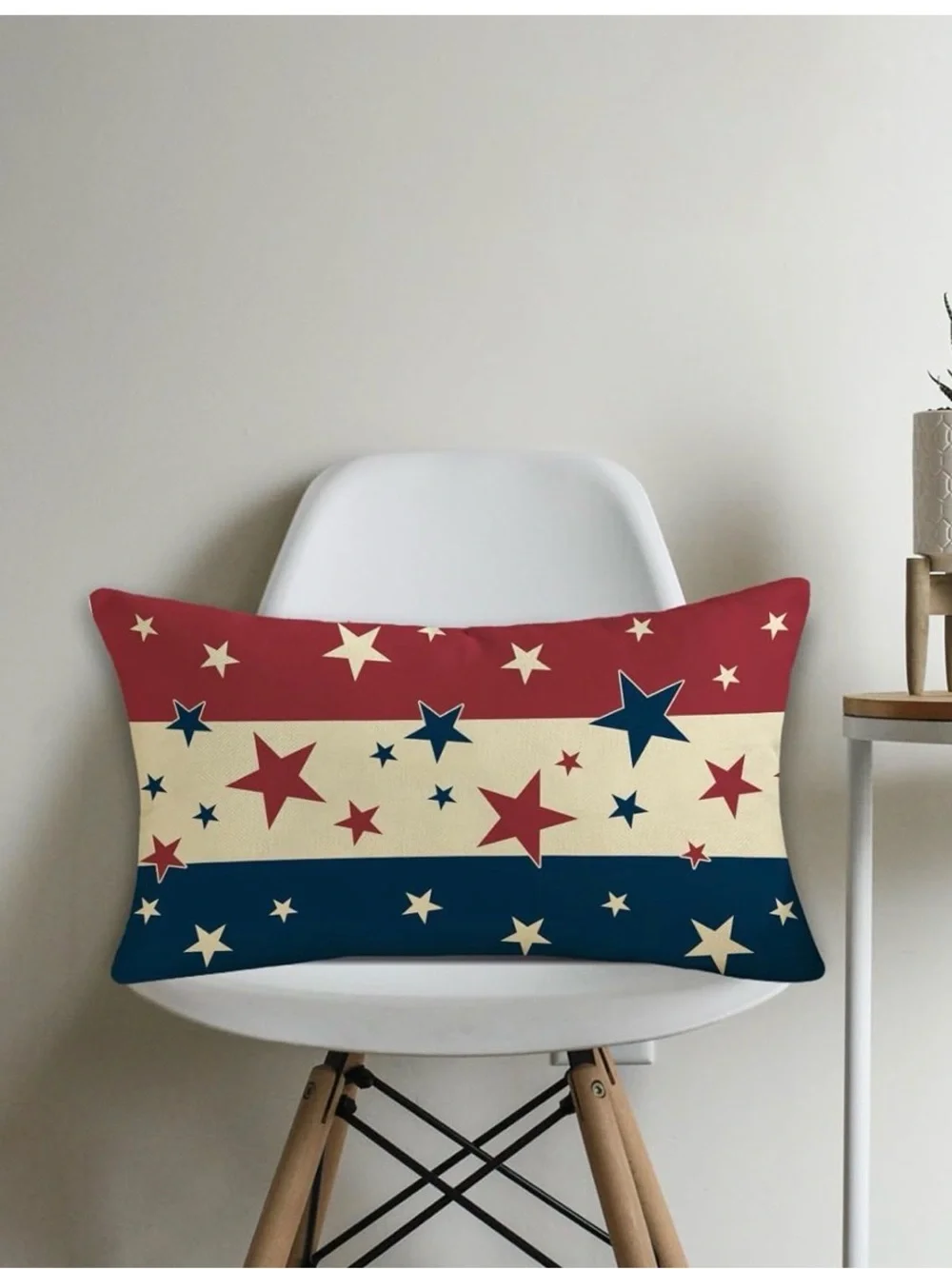 Patriotic Star Stripe Decorative Throw Pillow - Red, Cream & Navy
